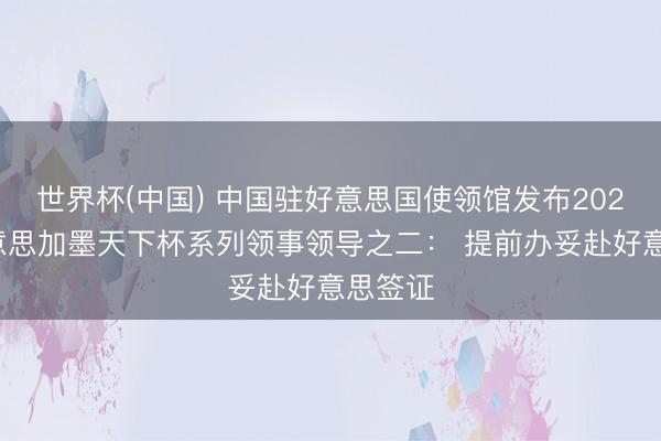 世界杯(中国) 中国驻好意思国使领馆发布2026年好意思加墨天下杯系列领事领导之二： 提前办妥赴好意思签证
