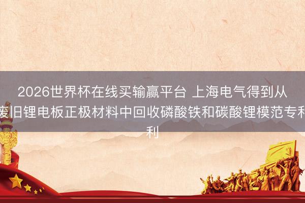 2026世界杯在线买输赢平台 上海电气得到从废旧锂电板正极材料中回收磷酸铁和碳酸锂模范专利