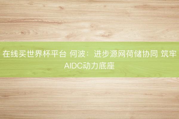 在线买世界杯平台 何波：进步源网荷储协同 筑牢AIDC动力底座