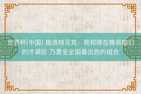 世界杯(中国) 施洛特贝克：我和塔在推崇咱们的才调后 乃是全全国最出色的组合