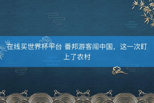 在线买世界杯平台 番邦游客闯中国，这一次盯上了农村